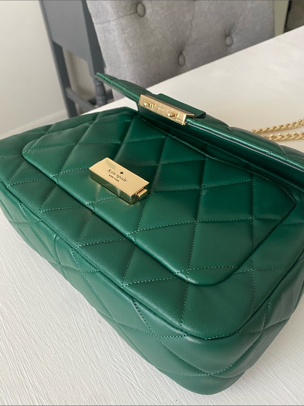Kate Spade Green Carey Smooth Leather Medium Flap Quilted Shoulder Bag NWT - Picture 9 of 15